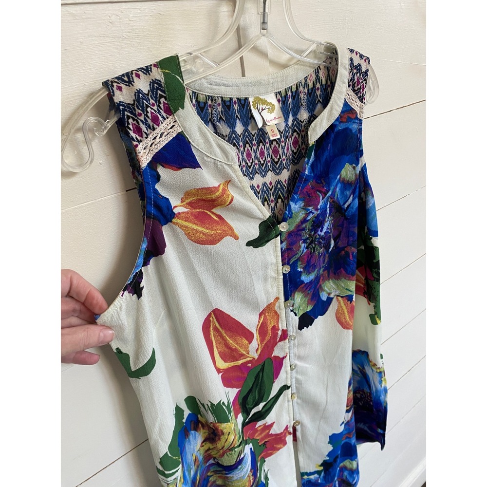 Anthropologie Fig and Flower Button Front Sleeveless Tunic Top S - EUC - Picture 3 of 12